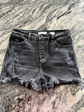 KanCan Washed Black Distressed High-Rise Jean Shorts